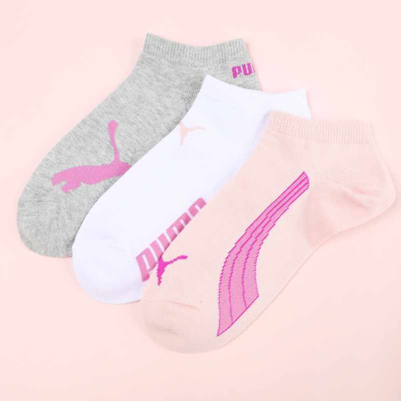 Puma Socks for Women, Black, White, Pink, Fashionable Solid Color Cotton Short Socks, Sports Low-Cut Spring/Summer Ankle Socks, Pack of 3 Pairs