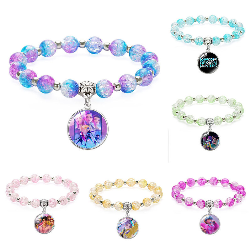 In-Stock New Design Bracelet Kpop Hunter Girl Group Beaded Pendant Bracelet Ice Crack Style Inlaid Gemstone Bracelet for Best Friends