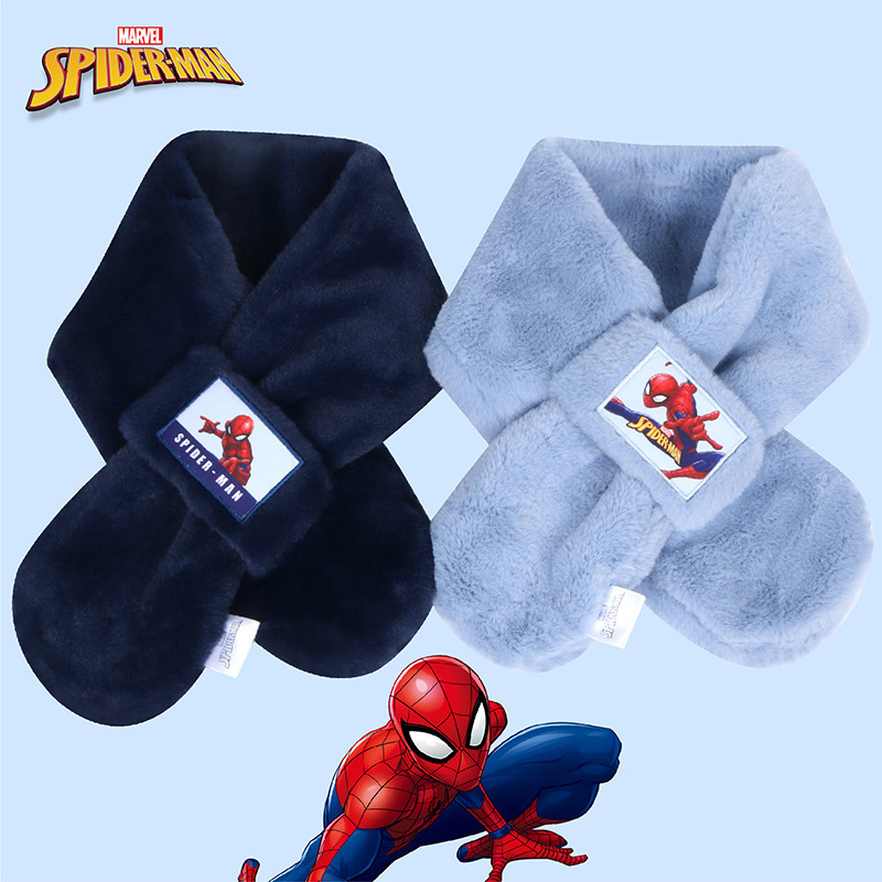 Personalized Cartoon Superhero Spider-Man Scarf for Little Boys, Winter Plush Thickened Neck Warmer, Cross Neck Wrap