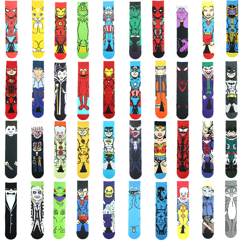 Cartoon Personality Spider-Man Iron Man Socks Boys Straight Anime Socks Printed Mid-Calf Socks Long Socks Sports Socks
