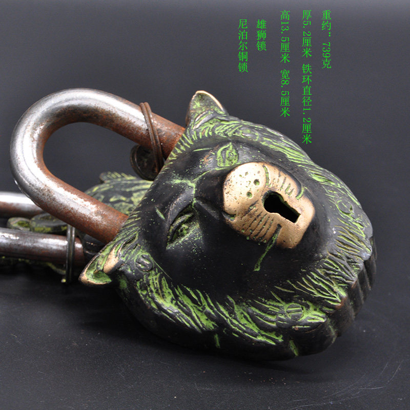 Antique bronze lock Nepal handmade polychaise tortoise male lion owl years old lock chaise lock large