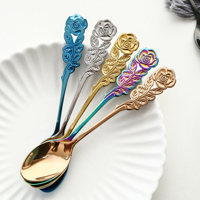 304 Stainless Steel Retro Rose Spoon Sweet ice cream Coffee spoon Stir Spoon for afternoon tea cake spoon