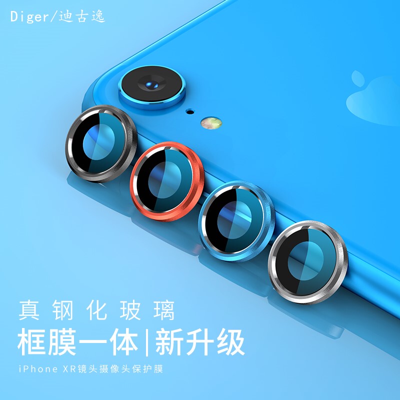 Suitable for Apple Xr Lens Film, iPhone Xr Rear Camera Protective Ring, Xr Lens Film, Metal Glass Integrated Camera Protective Frame, High-Definition Blue Light Front Screen Tempered Film, Soft Rear Film