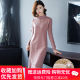 Women's over-the-knee autumn and winter over-the-knee over-the-knee overcoat wool base dress women's splicing mesh cashmere knitted sweater dress