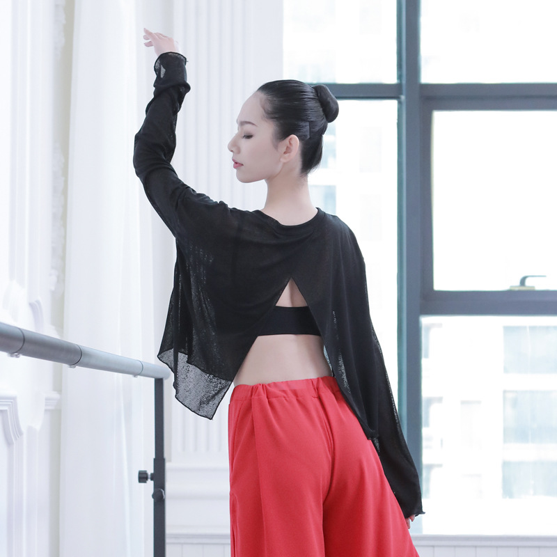 Slit loose sexy modern dance training clothes women's top performance classical ballet yoga Latin jazz long sleeves