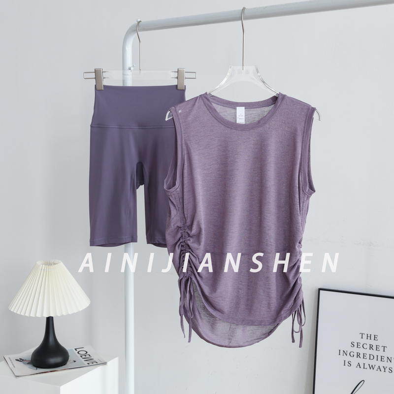Thin Sports Vest for Women, Loose Sleeveless Top, Drawstring Yoga Wear, Cover-Up, Fitness Wear Set, New for Summer 2026