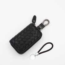 Woven car key bag waist hanging buckle zipper men and women leather head layer sheepskin mini small household