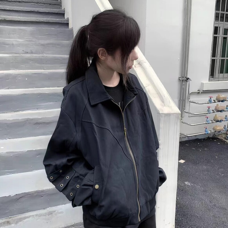 American High Street Retro Baseball Jacket for Women, New Spring and Autumn Versatile Loose-Fitting Couple Workwear Bomber Jacket