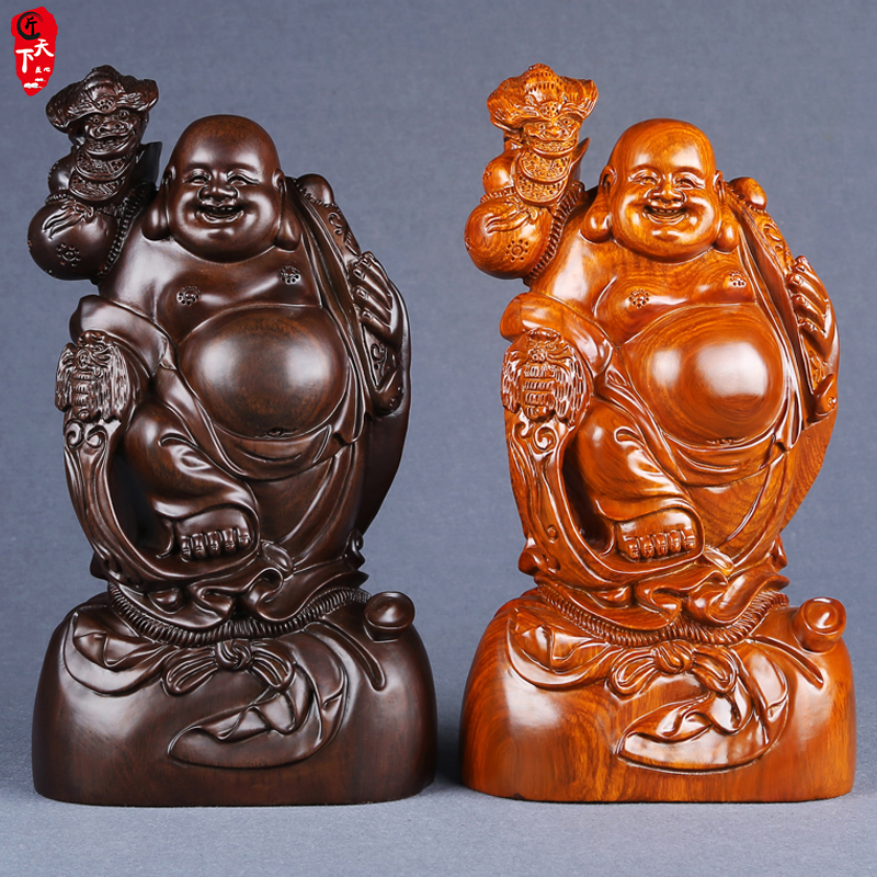 Black sandalwood yellow flowers pear wood sculpted Millver like a swing piece big solid wood full family fortune laughs Buddha's red wood handicraft