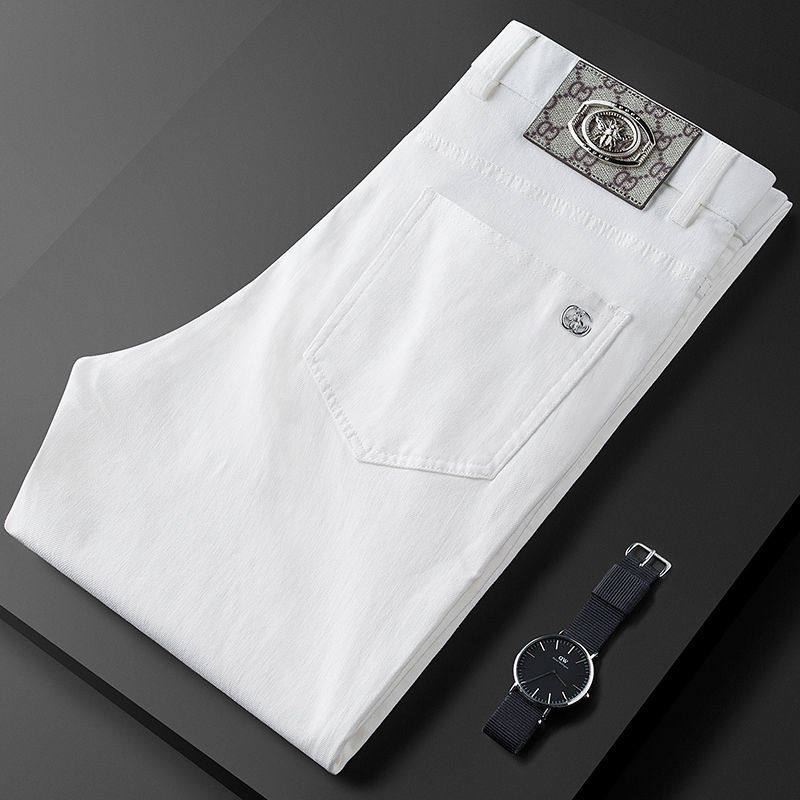 Be sure to be in high-end twill cotton elastic fabric jeans Men's body small straight cylinder casual pants man