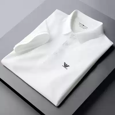 High end white top summer short sleeve T-shirt men's print polo shirt slim lapel trend Business Men's