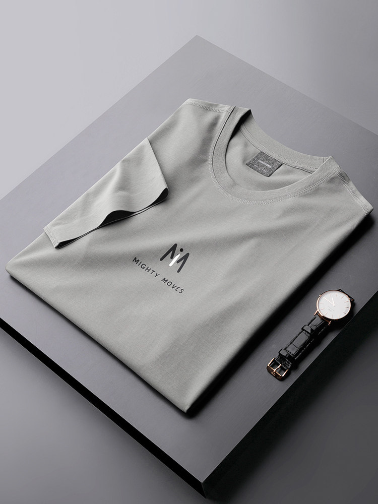 Silk cotton clotheless trace ice wire round-collar short-sleeved T-shirt men in summer to recreate high-end half-sleeved blouse