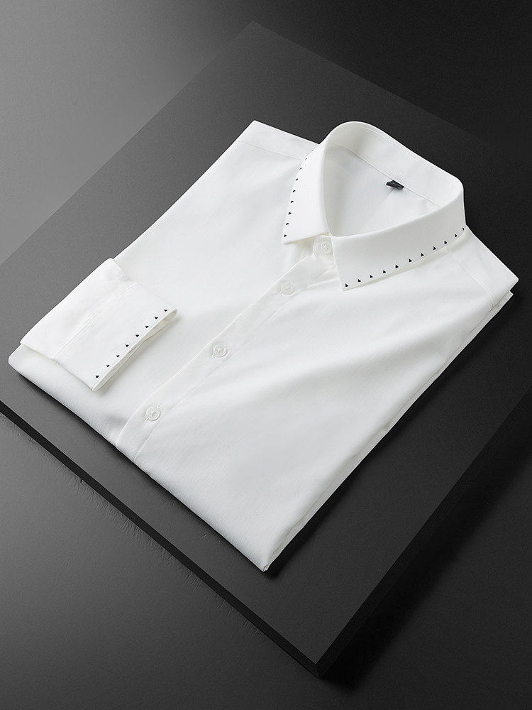 High - level, high - level, light - luxury - free wrinkle - resistant business casual liner for men with long sleeve - lined stream dress