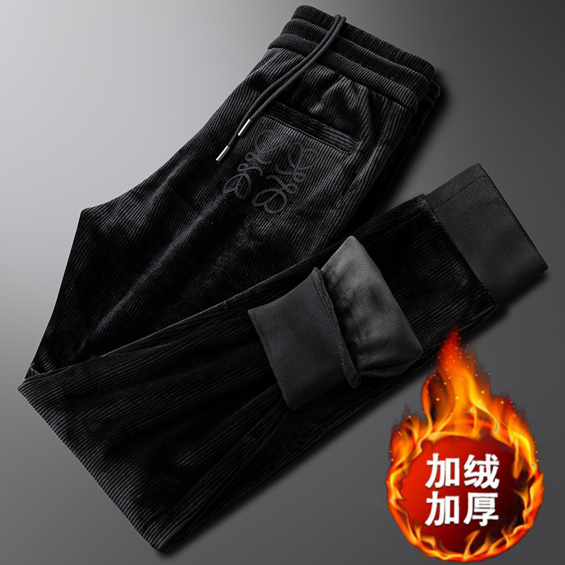 Gentleman pants light and luxurious velvet suede casual male body small feet autumn and winter style with velvety thickened and warm bungles