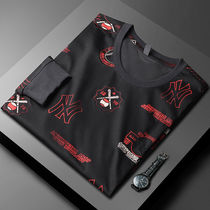 Surprise quality autumn new round collar necropolis male trend to fix pure cotton print 100 lap no hat long sleeve upper clothes