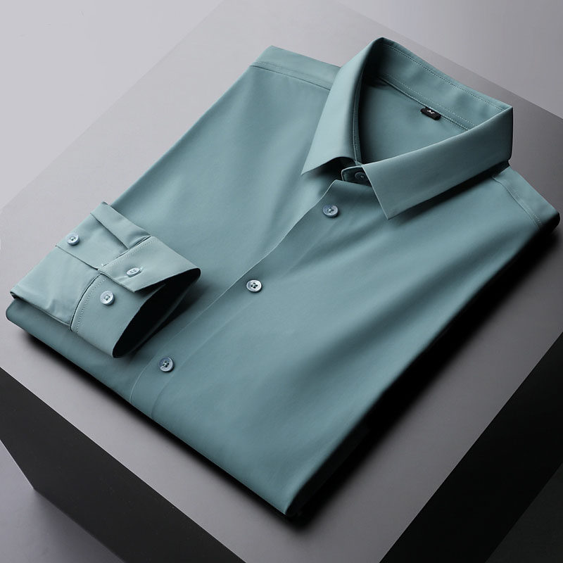 Glory recommended Autumn light luxury indentation shirt leisure silk free shirt male sleeve ice wire repair shirt