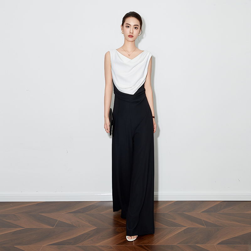 2026 Summer High-End Black and White Contrast Sleeveless Slimming Jumpsuit Elegant Commuting Professional High-Waisted Wide-Leg Pants for Women 2026 Summer High-End Black and White Contrast Sleeveless Slimming Jumpsuit Elegant Commuting Professional High-Waisted Wide-Leg Pants for Women