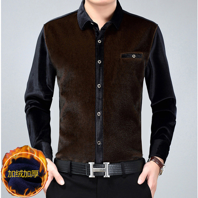 Autumn and winter middle-aged and elderly heating clothes men's fleece thickened cardigan top dad winter mink velvet shirt