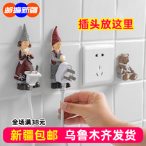Cute cartoon home bedroom appliance plug hook socket multi-function adhesive hook non-hole storage glue power supply