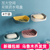 Soap box shelf drain toilet creative punch-free laundry soap box double suction cup wall-mounted soap box