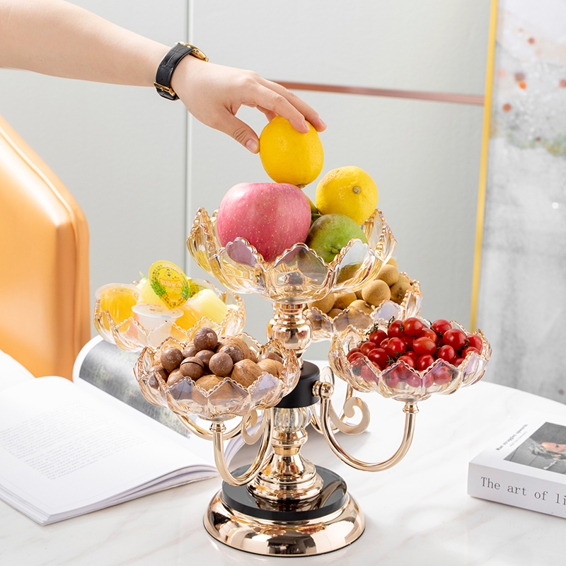 Light Extravagant Glass Fruit Pan Home Living Room Tea Table Swivel Fruit Pan Eurostyle Creative Tabletop Snack dried fruit candy tray