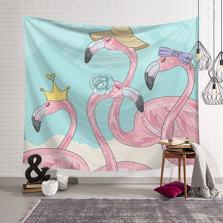 Tấm thảm lưới màu đỏ vải nền flamingo treo hình cô gái đầu giường ảnh tấm thảm treo tranh trang trí Bắc Âu thảm treo tường trang trí
