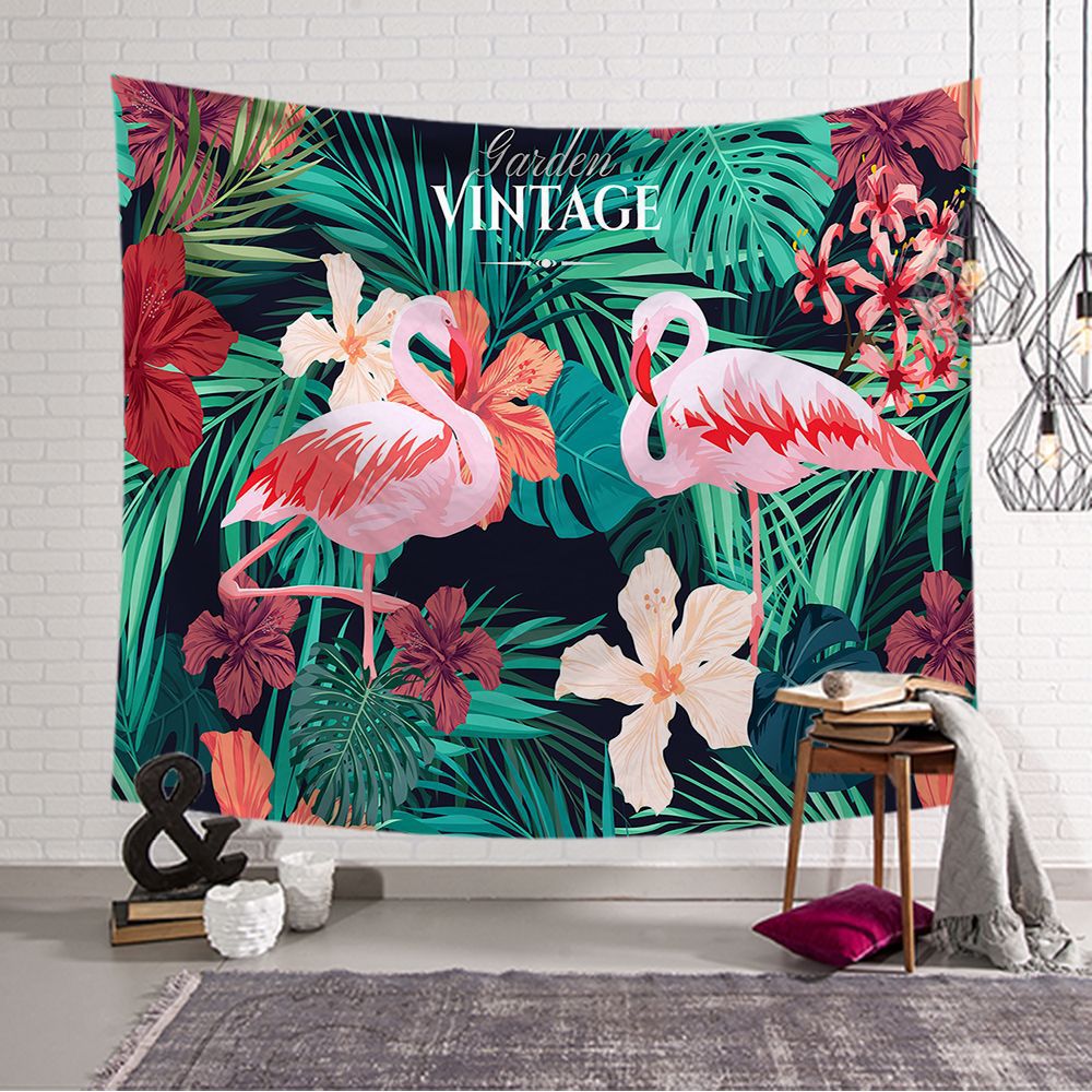 Tấm thảm lưới màu đỏ vải nền flamingo treo hình cô gái đầu giường ảnh tấm thảm treo tranh trang trí Bắc Âu thảm treo tường trang trí