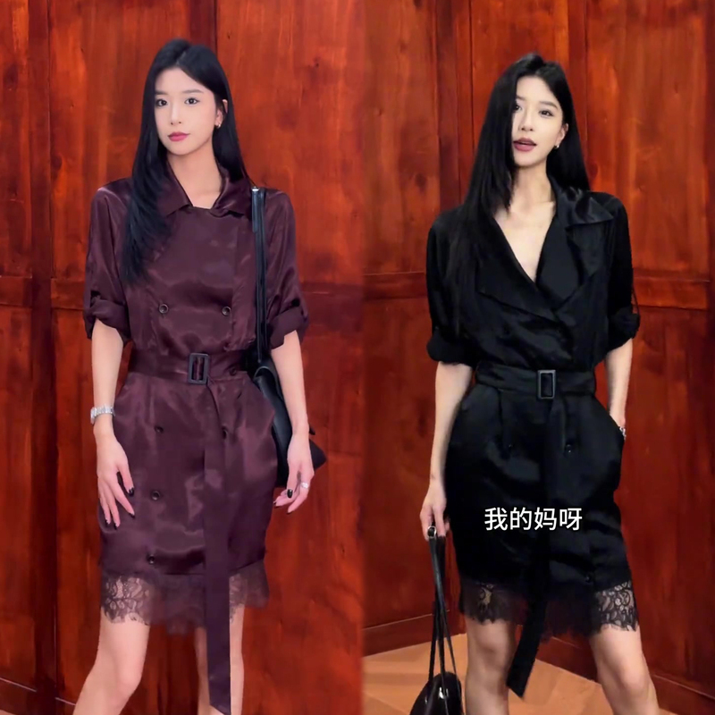 Elegant Ladylike Style Lace Patchwork Dress for Women, New Autumn 2026 Model, Mid-Sleeve Tie-Waist Double-Breasted Mid-Length Dress Elegant Ladylike Style Lace Patchwork Dress for Women, New Autumn 2026 Model, Mid-Sleeve Tie-Waist Double-Breasted Mid-Length Dress