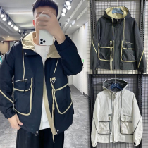 2022 new loose blouses spring jacket trendy male couple casual jacket with cap parquet overalls