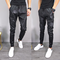 Autumn and winter new velvet slim leather pants hipster Korean version PU small pants spirit social guy casual motorcycle pants