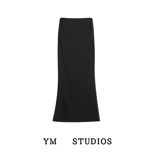 Black double layer mesh patchwork skirt