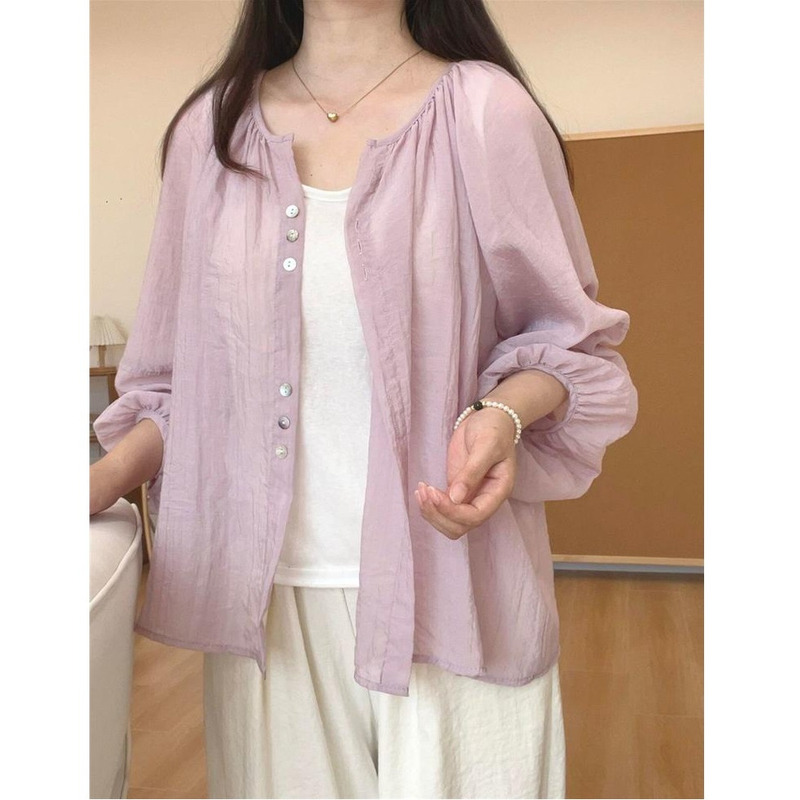 2026 New Sun Protection Shirt Jacket for Women, Summer Thin Cardigan, Loose Long-Sleeved Shirt, French Style Top