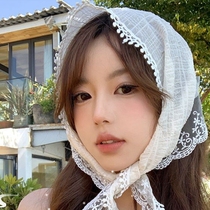 French pastoral scarf White lace triangle scarf Headband