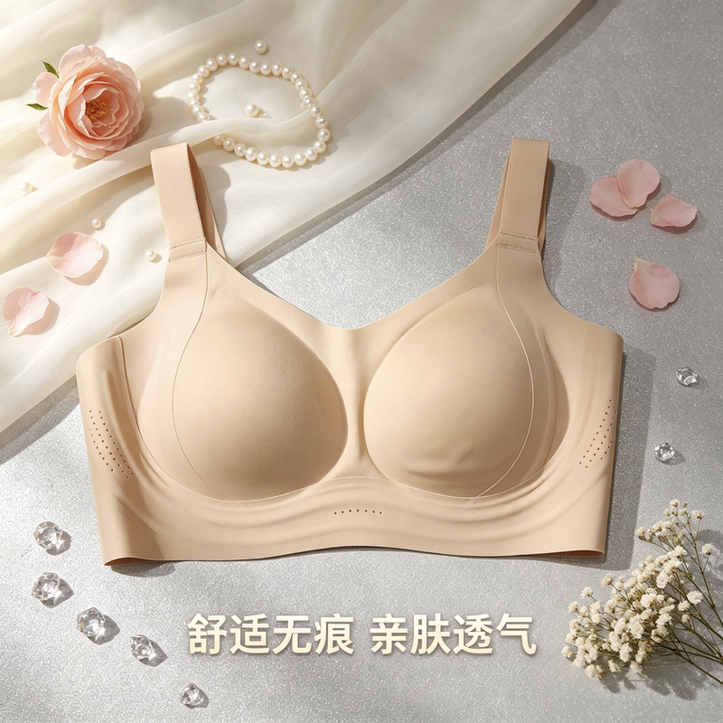 Urban Beauty Women's Bra Lbc66N Seamless Lift-Up Underwear Smooth Fixed Cup Thin Cotton Four-Row Buckle Bra