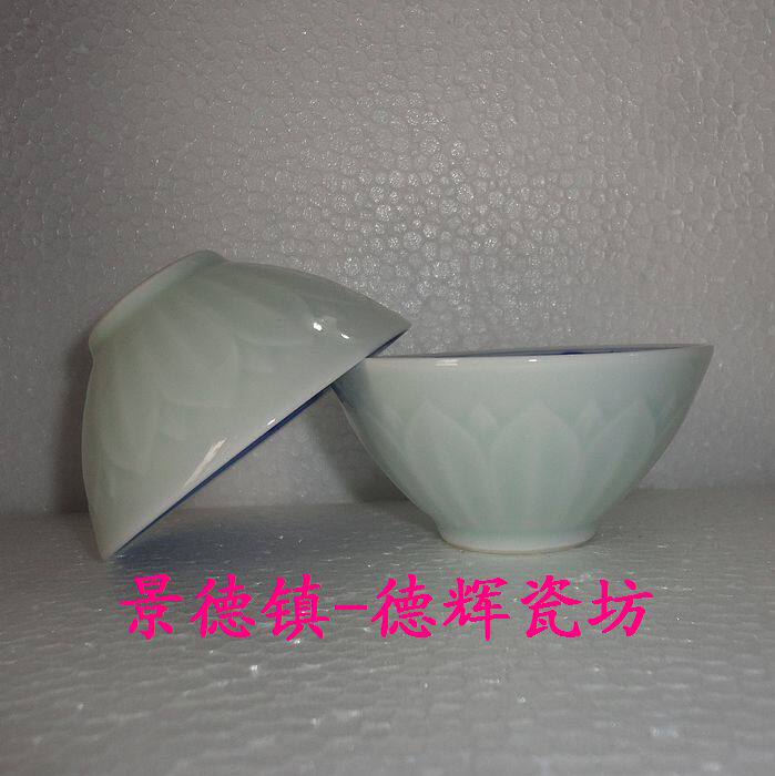 Jingdezhen Cultural Revolution factory porcelain monochrome glaze bean green outside carved lotus inside hand-painted blue and white fish sketch teacup tea pot