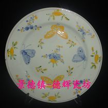 Jingdezhen Cultural Revolution Factory Ceramics Hand-painted Blue and White Dou Color Flowers and Butterflies Porcelain Plate Tea Plate Fruit Plate Bao Lao