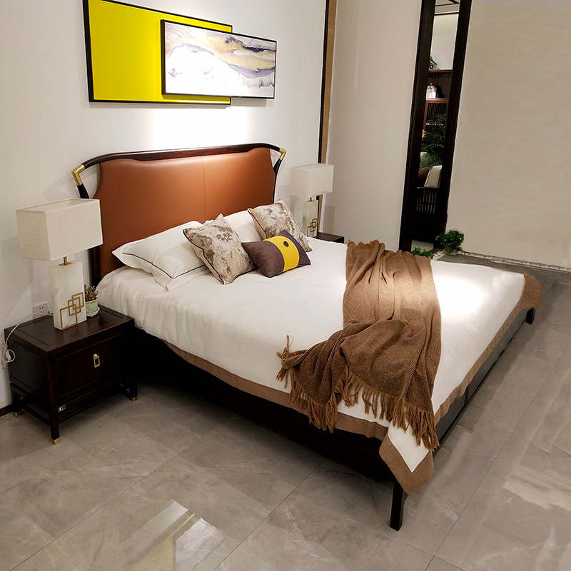 New Chinese solid wood bed Simple modern master bedhouse Suite room Chinese Zen furniture customization