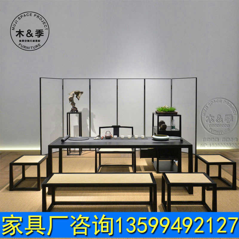New Chinese solid wood white wax wood tea table modern simple tea table tea room Home innate customized Zen tea table and chairs combination