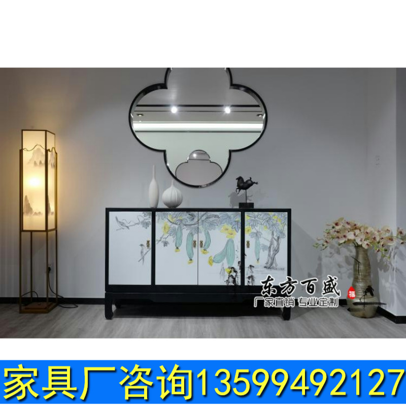 New Chinese Living Room Hand Colored Plotter Zen storage Decorative Hotel Partition Cabinet Furniture in the house Entrance Door Hall Cabinet