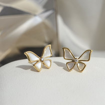 Wing｜Butterfly dress 18k gold white butterfly mother shell diamond ear earrings bright white elegant beauty