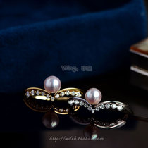 Wing｜Wedding dress 18k gold diamond-set Akoya pearl ring Aurora small bulbs are more beautiful than diamonds