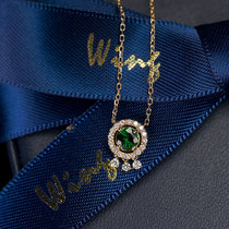 (Wing Treasure) Yao Tai 18k gold thick green Tsavorite diamond Tassel necklace Clavicle chain beauty