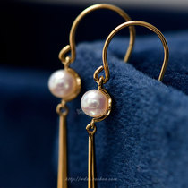 (Wing Treasure) Water sound 18k gold Baby Akoya pearl earrings Ear hook hanging swaying beauty