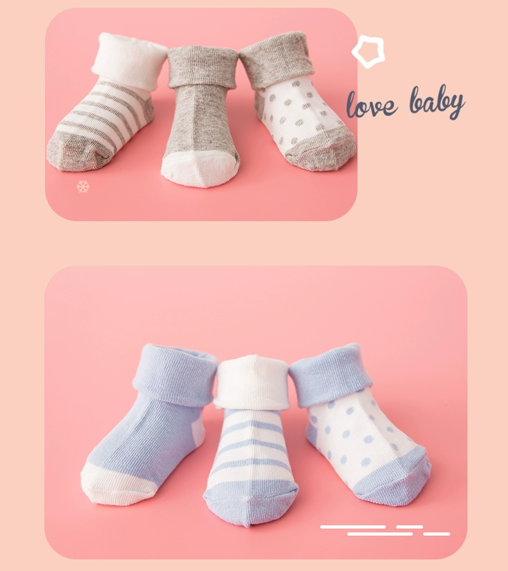 Tất sơ sinh cotton mùa đông dày trẻ em bé ấm áp bé trai mùa xuân và mùa đông 0-1 tuổi 3 tháng tuổi bé