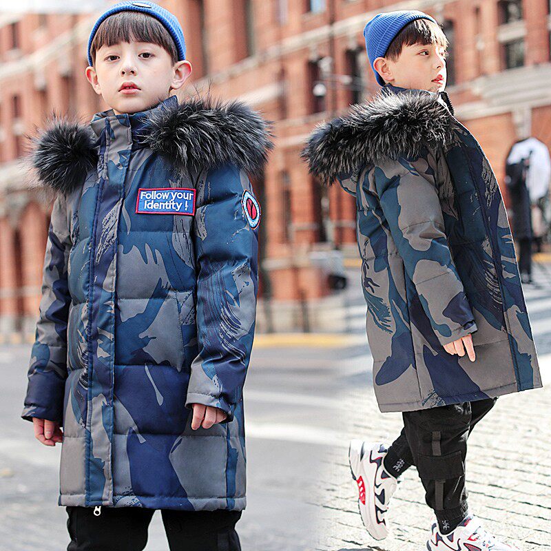 2022 new boys' down jacket medium-length version middle-aged children's western style boy white duck down thick winter coat