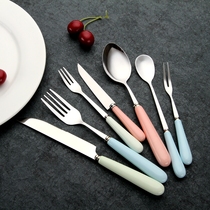 Childrens stainless steel tableware long handle fork cake knife West knife moon cake fork fruit fork dessert small fork small knife