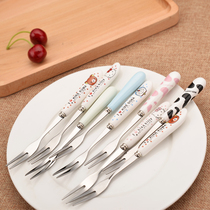 Cartoon fruit fork household stainless steel moon cake small fork fruit sign Cute ceramic fork fork dessert fork