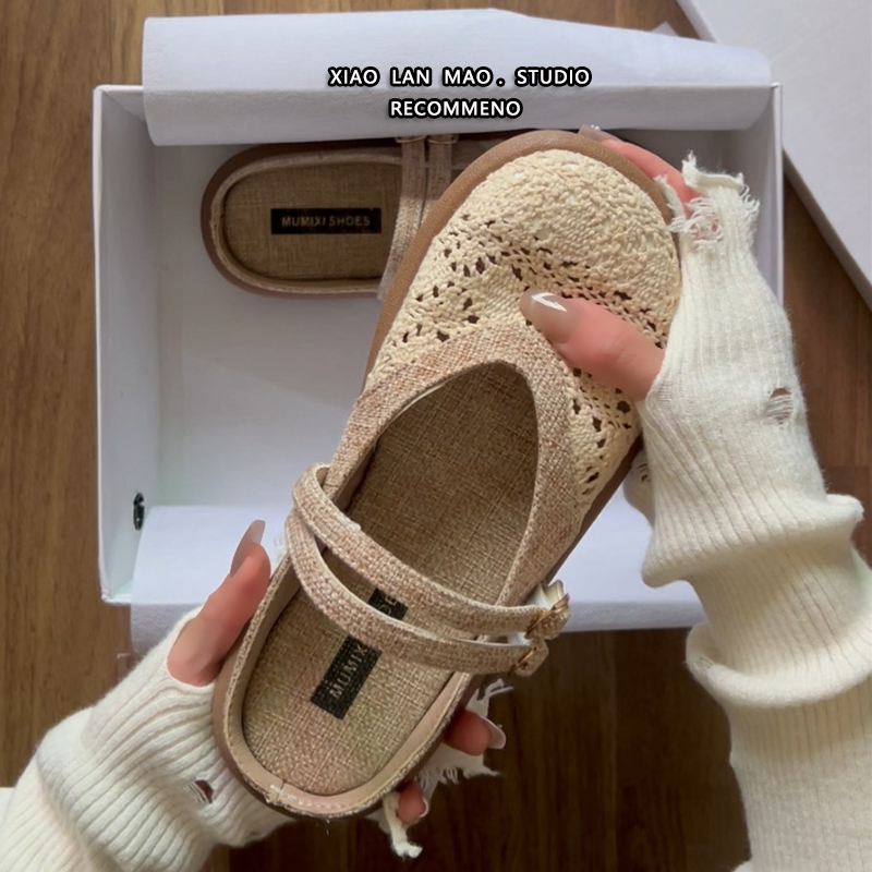 Breathable Lace Sandals for Women, New Chinese Ethnic Style, 2026 Summer Outdoor Slippers, Gentle Linen Fisherman Shoes, Slip-On