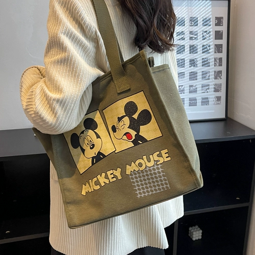 Вместительный и большой шоппер, мультяшная вместительная и большая льняная сумка, сумка на одно плечо, ранец, 2024 года, подходит для студента