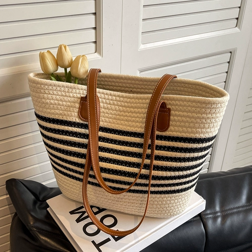 Соломенная вместительная и большая сумка через плечо, летняя пляжная сумка на одно плечо